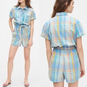 Gap Plaid Madras Romper Shorts Sz 6 Preppy New Money 100% Cotton Pockets